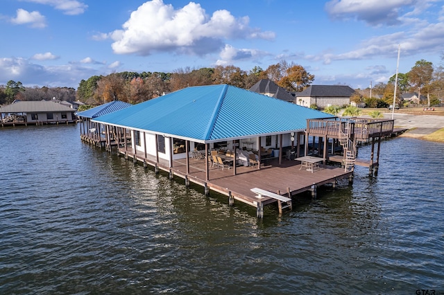 view of dock with a water view