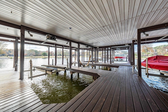 view of dock with a water view