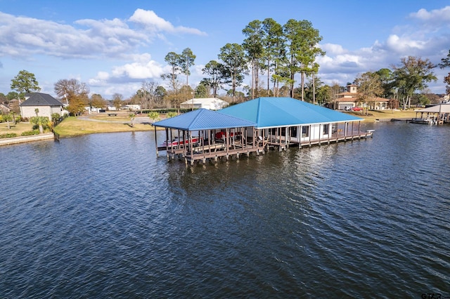 dock area with a water view