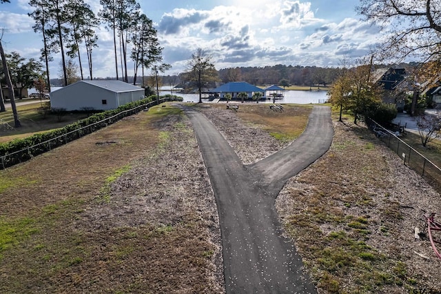 view of road featuring a water view