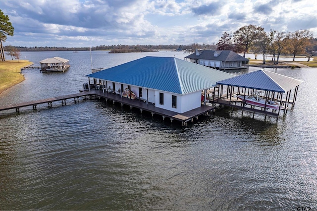 view of dock with a water view