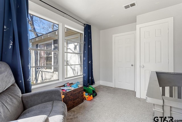 interior space featuring plenty of natural light and carpet flooring