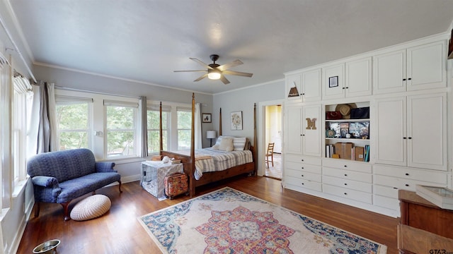 601 Troup Hwy, Tyler, TX 75701 - bedroom featuring dark wood-style floors, crown molding, and ceiling fan