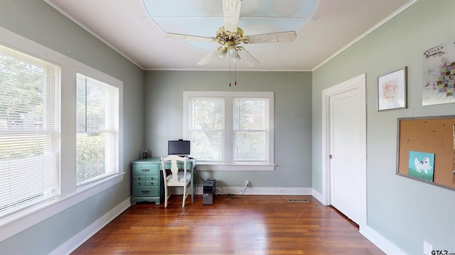 601 Troup Hwy, Tyler, TX 75701 - office space with wood finished floors, crown molding, a ceiling fan, and baseboards