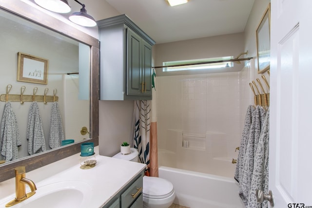 full bathroom featuring vanity, toilet, and shower / bath combo with shower curtain