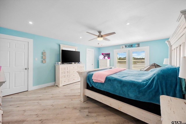 220 Pin Oak Dr, Mabank, TX 75156 - bedroom with light wood-style flooring, recessed lighting, and a ceiling fan