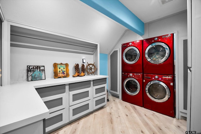 220 Pin Oak Dr, Mabank, TX 75156 - washroom with estacked washer and dryer, light wood finished floors, and independent washer and dryer