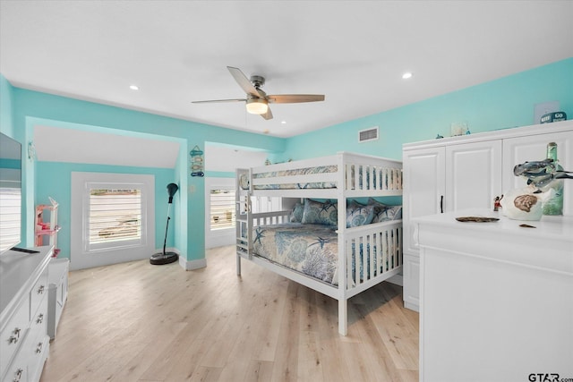 220 Pin Oak Dr, Mabank, TX 75156 - bedroom featuring light wood finished floors, recessed lighting, and ceiling fan