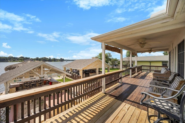 220 Pin Oak Dr, Mabank, TX 75156 - wooden terrace featuring a water view and ceiling fan