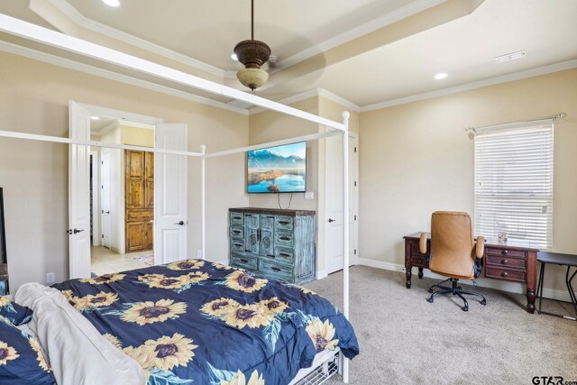 3449 Abes Landing Dr, Granbury, TX 76049 - bedroom featuring ornamental molding, carpet, recessed lighting, and a tray ceiling