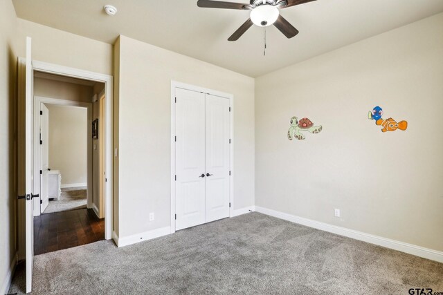 3449 Abes Landing Dr, Granbury, TX 76049 - unfurnished bedroom featuring carpet, a closet, and ceiling fan