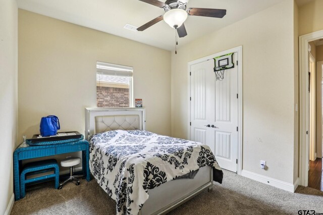 3449 Abes Landing Dr, Granbury, TX 76049 - bedroom with carpet flooring, a closet, and a ceiling fan