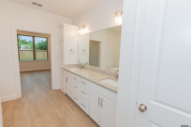 bathroom with hardwood / wood-style floors and vanity