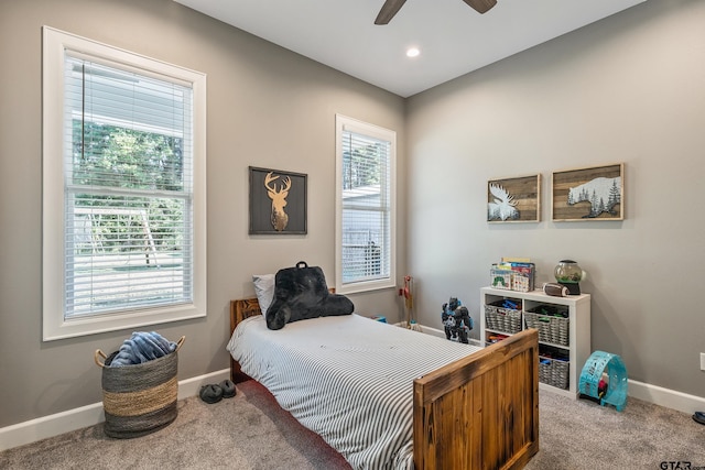 bedroom with carpet and ceiling fan