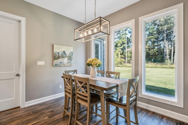 dining area with dark wood-type flooring and plenty of natural light