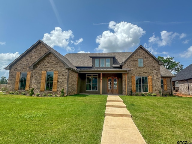12301 Harlon, Flint, TX 75762 - view of front of property with french doors, a front lawn, brick siding, and a shingled roof