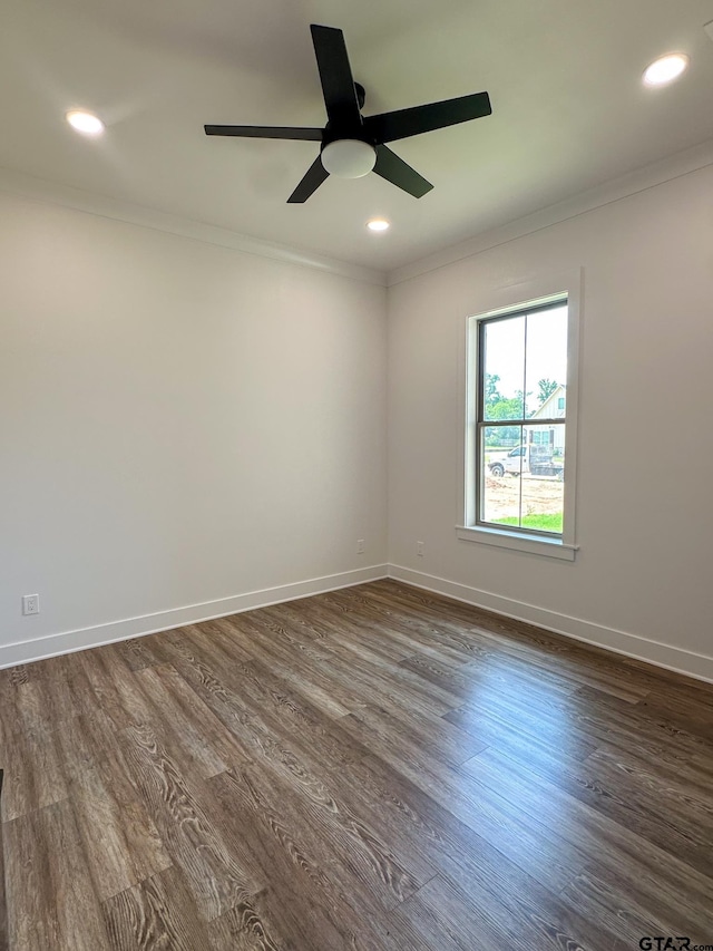 12301 Harlon, Flint, TX 75762 - spare room with ornamental molding, ceiling fan, dark wood-style floors, and recessed lighting