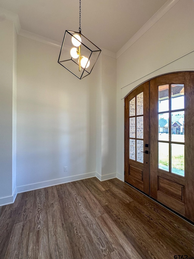 12301 Harlon, Flint, TX 75762 - foyer with crown molding, french doors, dark wood-type flooring, and arched walkways