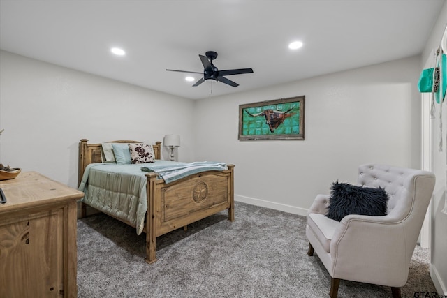 bedroom featuring carpet and ceiling fan