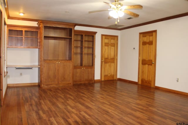 unfurnished bedroom with crown molding and dark hardwood / wood-style floors