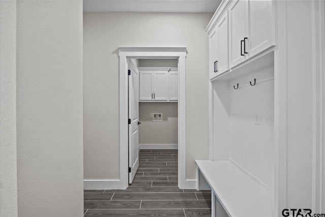 mudroom featuring dark hardwood / wood-style floors