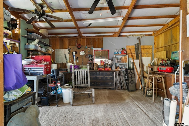 storage room featuring ceiling fan