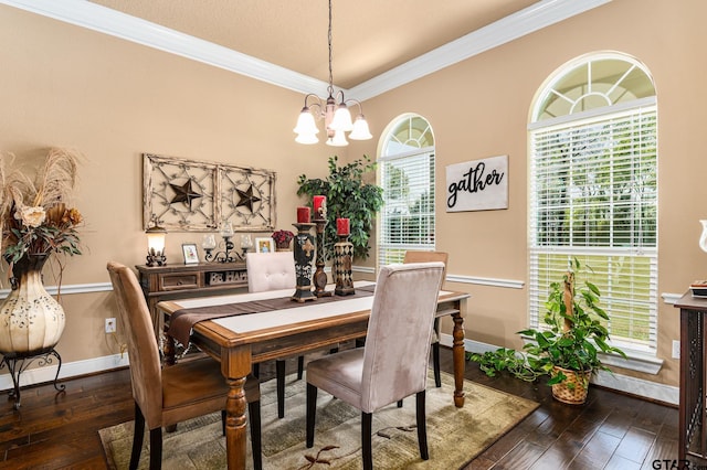 909 Crk 3045, Crockett, TX 75835 - dining area featuring wood-type flooring, ornamental molding, baseboards, and a chandelier