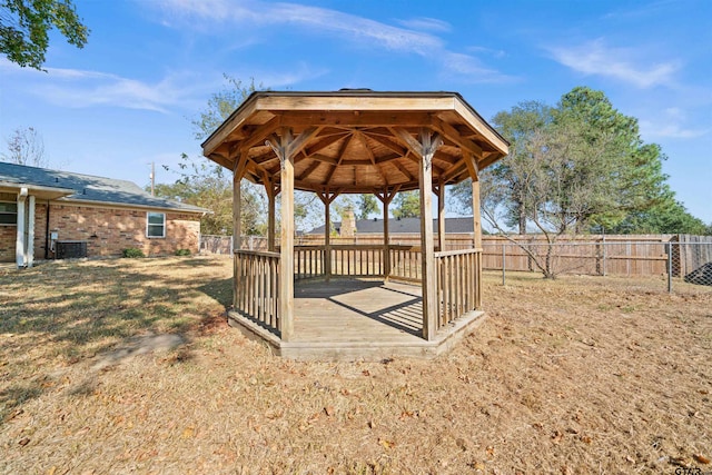 view of yard with a deck and a gazebo