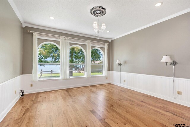 spare room with light hardwood / wood-style flooring, a textured ceiling, and plenty of natural light