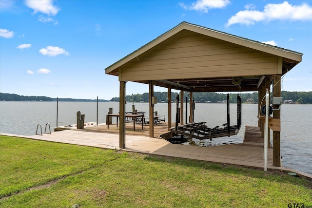 89 Eagle Cv, Mount Vernon, TX 75457 - dock featuring boat lift, a yard, and a water view
