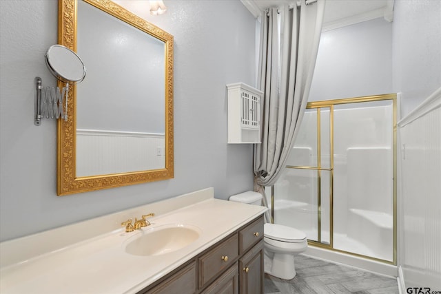 89 Eagle Cv, Mount Vernon, TX 75457 - bathroom with toilet, vanity, and a stall shower