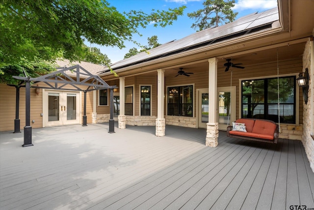 89 Eagle Cv, Mount Vernon, TX 75457 - wooden deck featuring ceiling fan and french doors