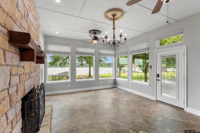 89 Eagle Cv, Mount Vernon, TX 75457 - unfurnished sunroom with baseboards, a chandelier, and recessed lighting