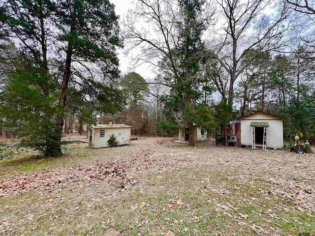 view of yard with a storage unit