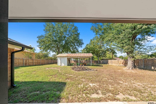 view of yard featuring a storage unit