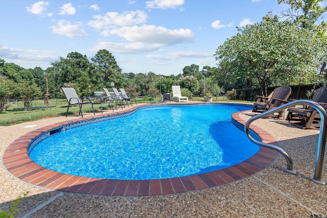 view of swimming pool featuring a patio area