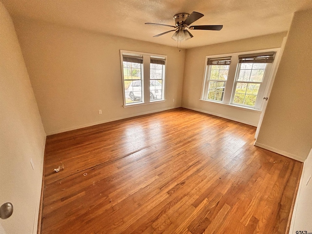 spare room featuring light hardwood / wood-style flooring and ceiling fan