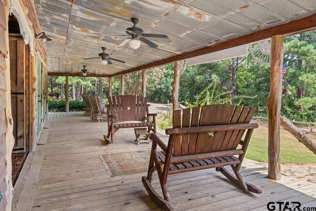 wooden deck with ceiling fan