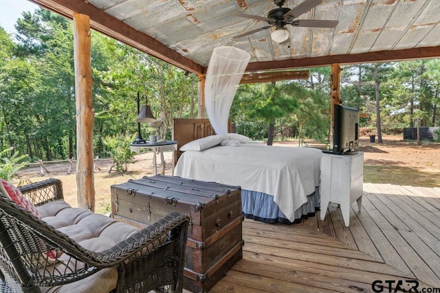 wooden terrace with ceiling fan