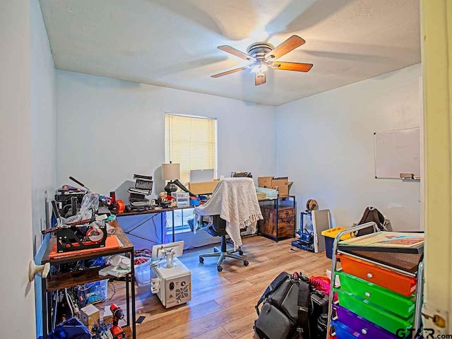 office area featuring hardwood / wood-style flooring and ceiling fan