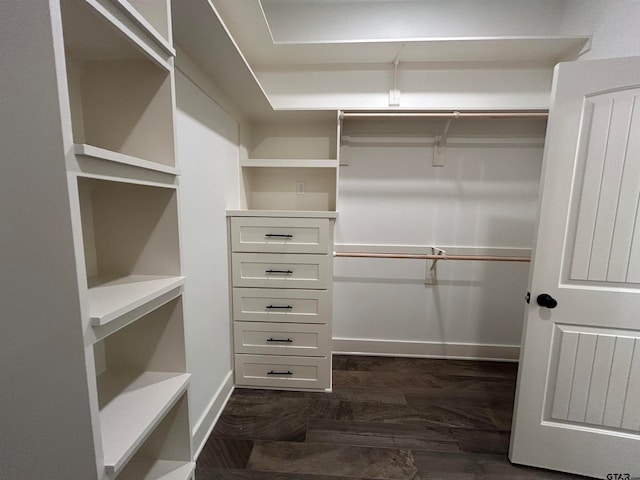 walk in closet featuring dark hardwood / wood-style flooring