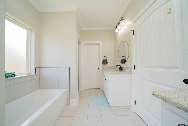 107 Hay Meadow Dr, Winona, TX 75792 - bathroom featuring tile patterned flooring, a bath, vanity, and crown molding