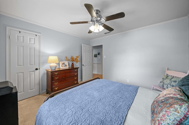 1430 Wavely St, Tyler, TX 75701 - carpeted bedroom featuring crown molding and ceiling fan
