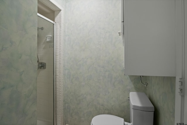 full bathroom with toilet and a stall shower