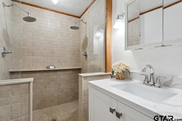 11020 Kevin Dr, Frankston, TX 75763 - full bathroom with vanity, a walk in shower, and crown molding
