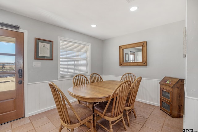 1650 Vz County Road 2512, Canton, TX 75103 - dining room featuring a wainscoted wall, light tile patterned floors, and recessed lighting