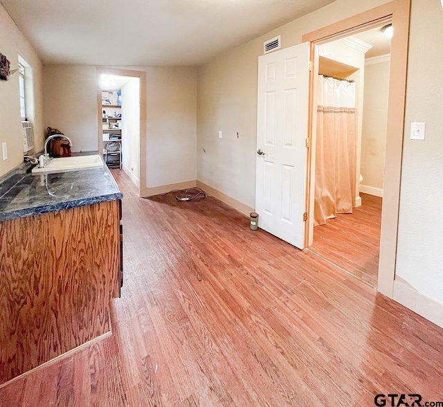 interior space featuring hardwood / wood-style flooring and sink