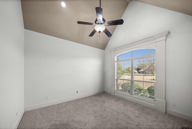 21882 Syrah Dr, Tyler, TX 75703 - carpeted spare room featuring vaulted ceiling, a ceiling fan, and baseboards