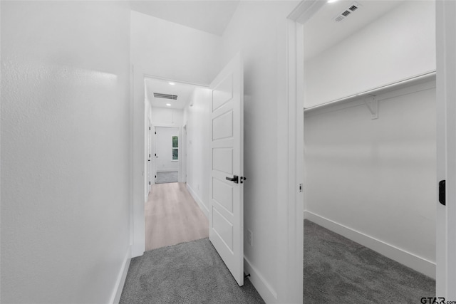 hallway featuring carpet flooring