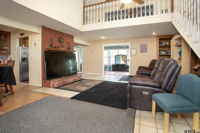 811 Janis, Bullard, TX 75757 - living area with a high ceiling, tile patterned flooring, and ceiling fan
